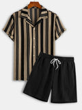 Knit Jacquard Striped Short Sleeve Shirt & Linen-Blend Shorts Set