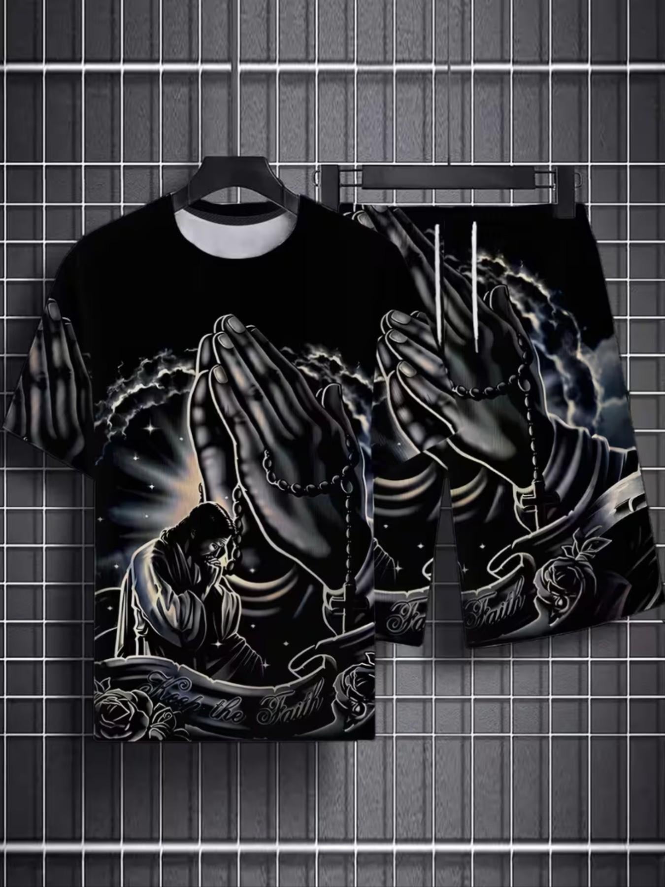 Men's 2-Piece Street Style 3D Print Short Sleeve T-Shirt And Shorts Set