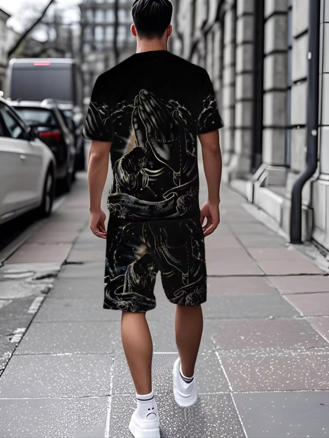Men's 2-Piece Street Style 3D Print Short Sleeve T-Shirt And Shorts Set