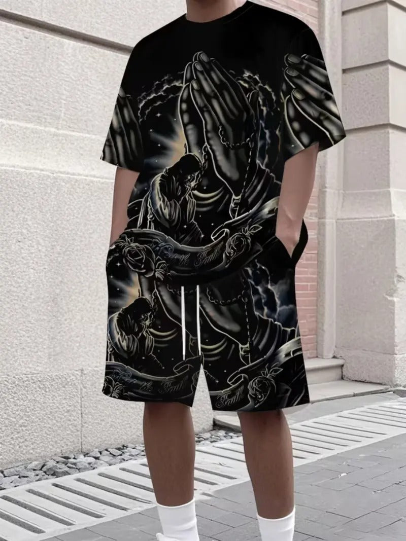 Men's 2-Piece Street Style 3D Print Short Sleeve T-Shirt And Shorts Set