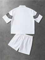 Men's Summer Fashion Patchwork Zipper Short-Sleeve Top & Shorts Set