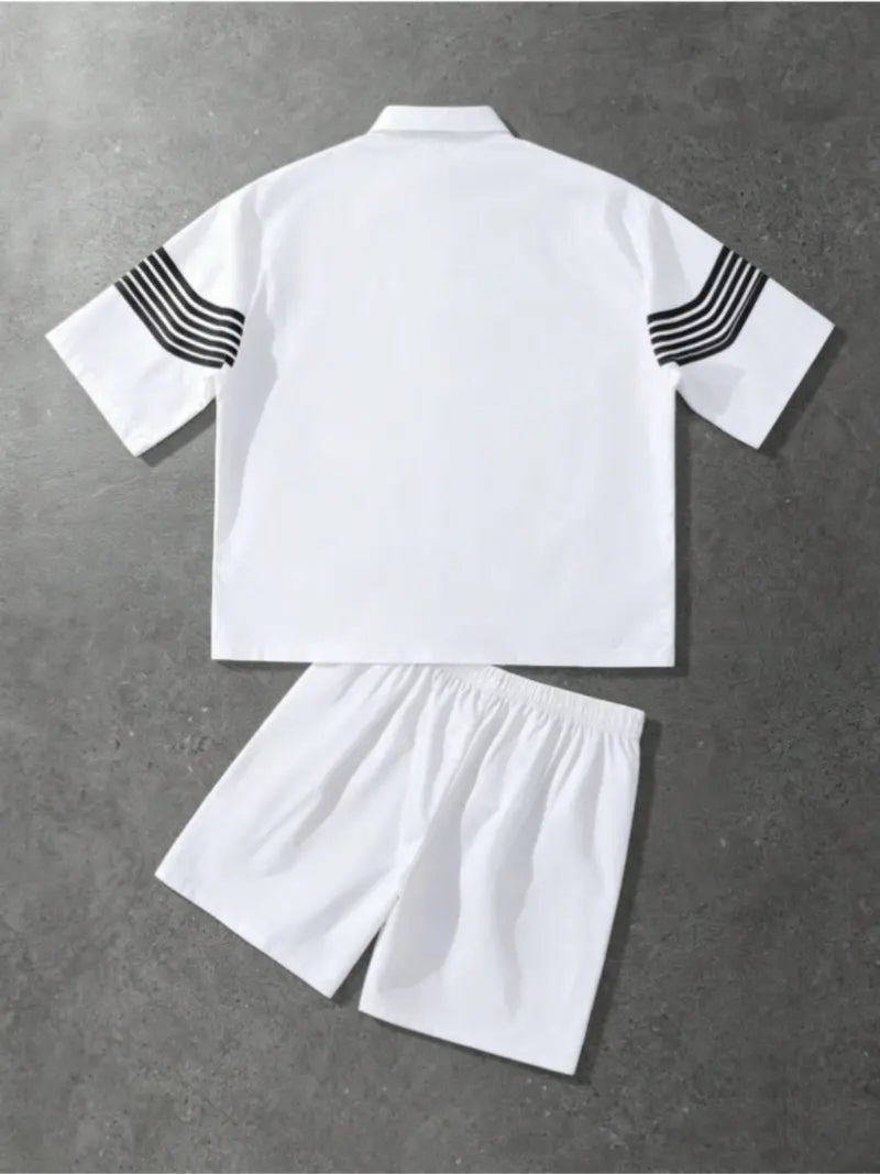 Men's Summer Fashion Patchwork Zipper Short-Sleeve Top & Shorts Set