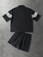 Men's Summer Fashion Patchwork Zipper Short-Sleeve Top & Shorts Set
