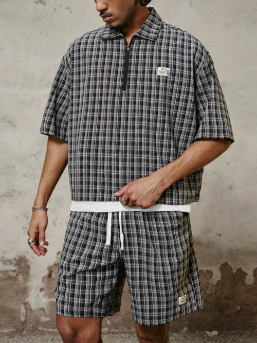 Men's Plaid Quarter Zip 2-Piece Set
