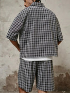 Men's Plaid Quarter Zip 2-Piece Set