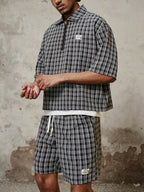 Men's Plaid Quarter Zip 2-Piece Set